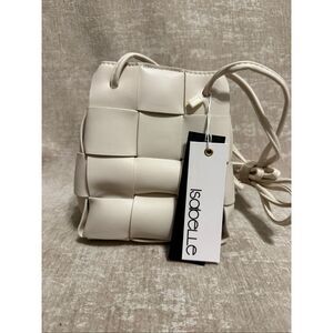 NWT Isabelle Women's Vegan Leather Woven Bucket Crossbody Ivory White OS